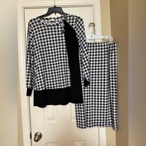 Black and White Houndstooth Top and Skirt Set